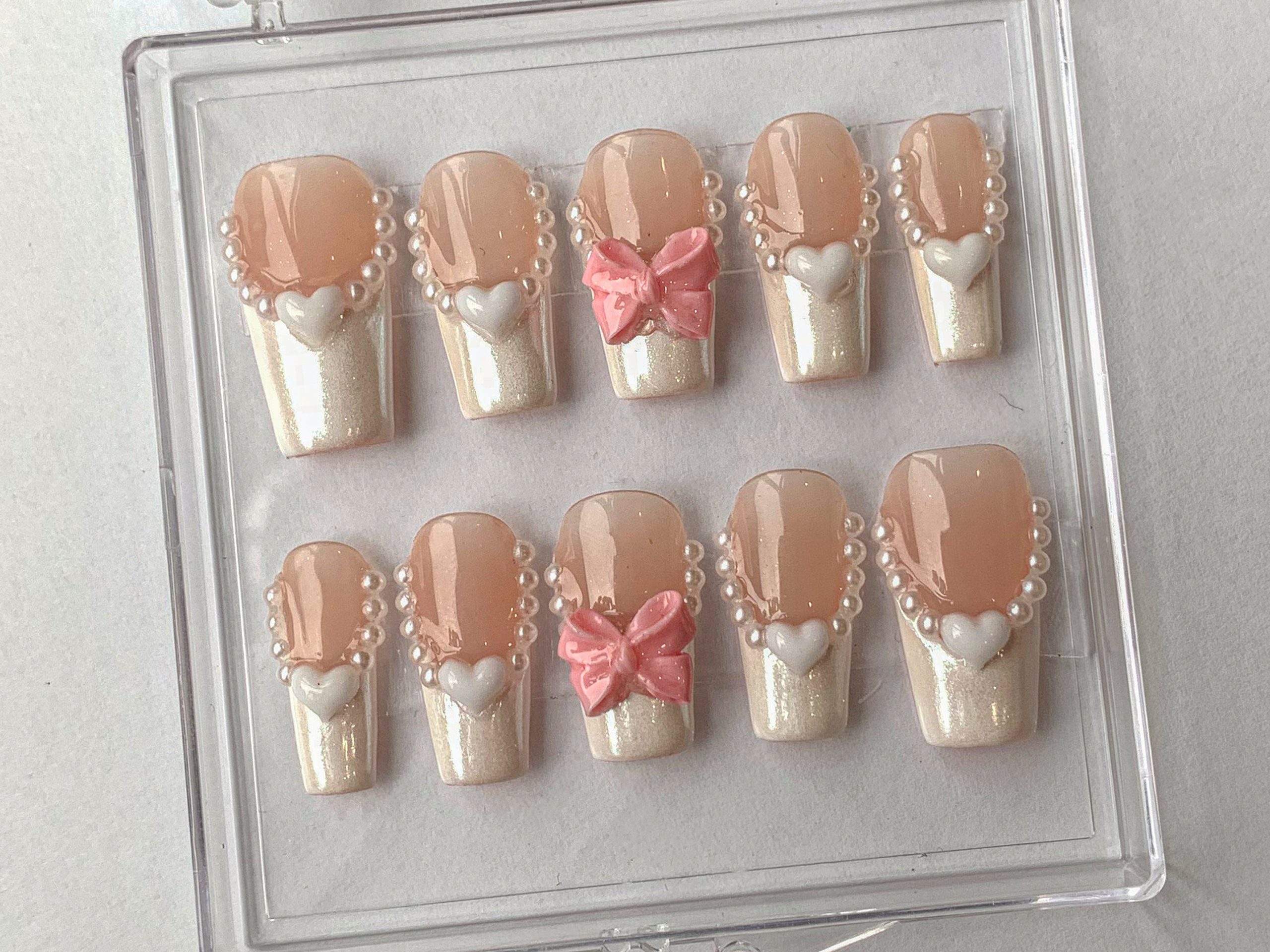 French Pink and White Press On Nails